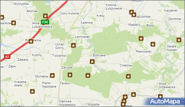 mapa Bobrowa gmina Łyszkowice, Bobrowa gmina Łyszkowice na mapie Targeo