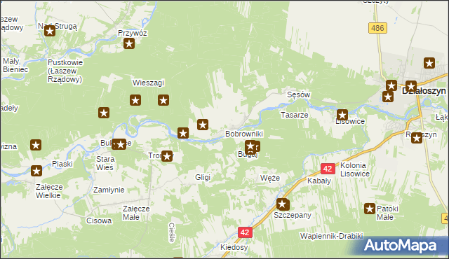 mapa Bobrowniki gmina Działoszyn, Bobrowniki gmina Działoszyn na mapie Targeo