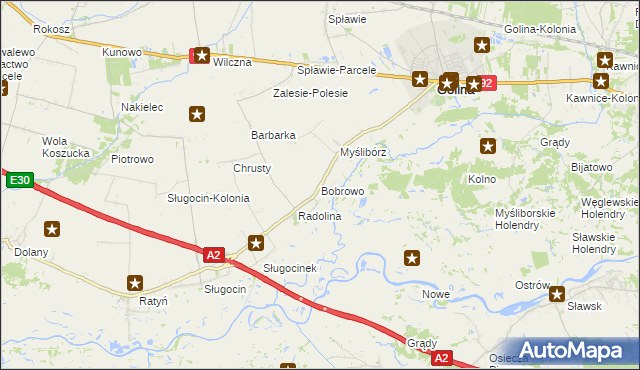 mapa Bobrowo gmina Golina, Bobrowo gmina Golina na mapie Targeo