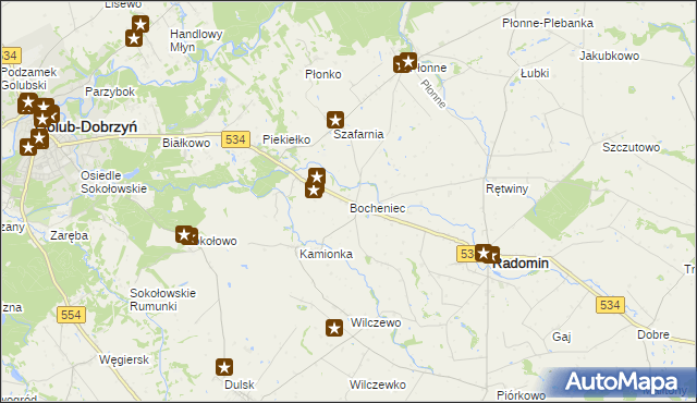 mapa Bocheniec gmina Radomin, Bocheniec gmina Radomin na mapie Targeo