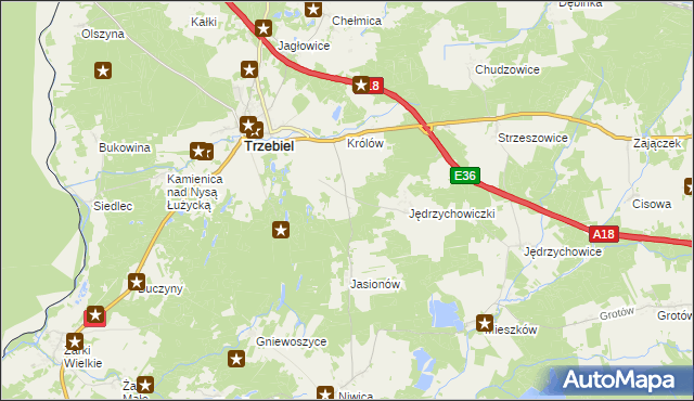 mapa Bogaczów gmina Trzebiel, Bogaczów gmina Trzebiel na mapie Targeo
