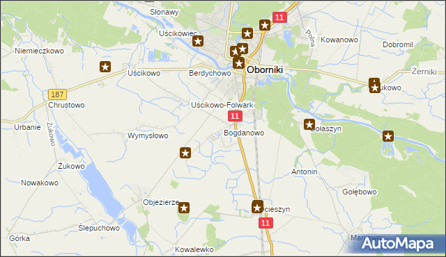 mapa Bogdanowo gmina Oborniki, Bogdanowo gmina Oborniki na mapie Targeo