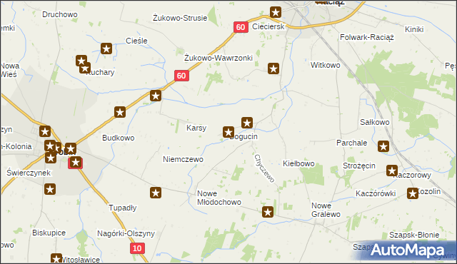 mapa Bogucin gmina Raciąż, Bogucin gmina Raciąż na mapie Targeo