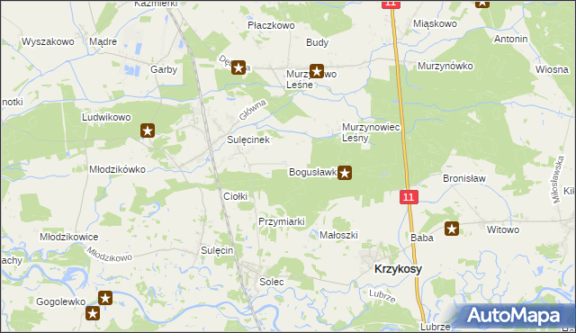 mapa Bogusławki gmina Krzykosy, Bogusławki gmina Krzykosy na mapie Targeo