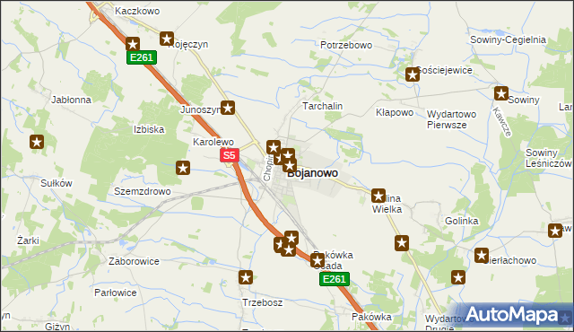 mapa Bojanowo powiat rawicki, Bojanowo powiat rawicki na mapie Targeo