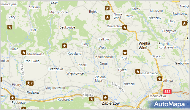 mapa Bolechowice gmina Zabierzów, Bolechowice gmina Zabierzów na mapie Targeo