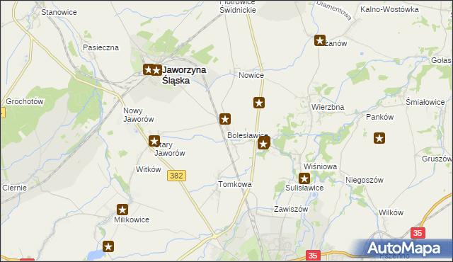 mapa Bolesławice gmina Jaworzyna Śląska, Bolesławice gmina Jaworzyna Śląska na mapie Targeo