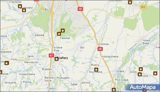 mapa Bór gmina Szaflary, Bór gmina Szaflary na mapie Targeo