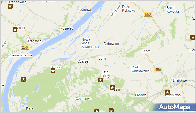 mapa Borki gmina Dąbrowa Chełmińska, Borki gmina Dąbrowa Chełmińska na mapie Targeo