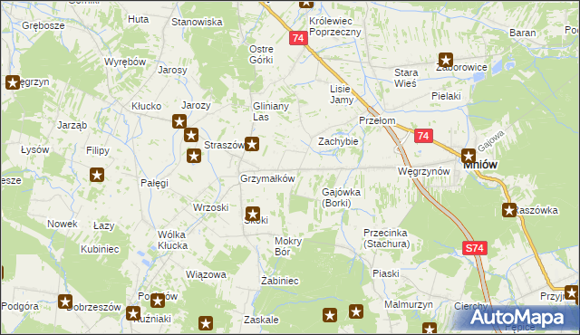 mapa Borki gmina Mniów, Borki gmina Mniów na mapie Targeo