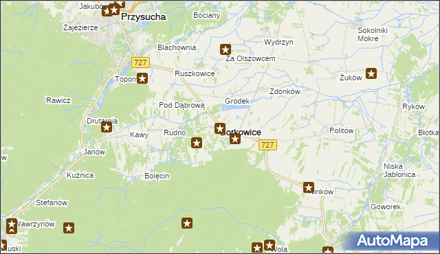 mapa Borkowice powiat przysuski, Borkowice powiat przysuski na mapie Targeo