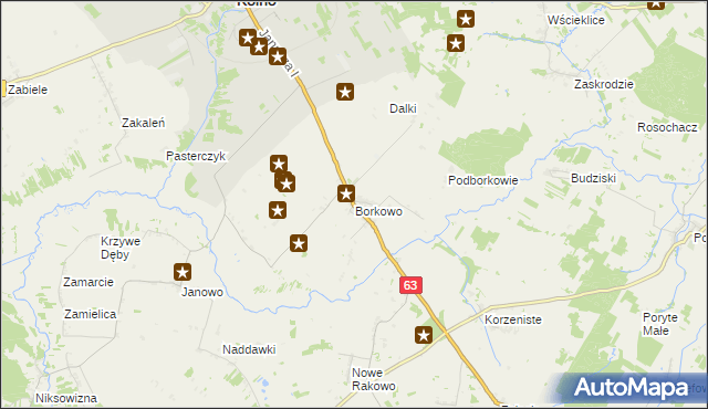 mapa Borkowo gmina Kolno, Borkowo gmina Kolno na mapie Targeo