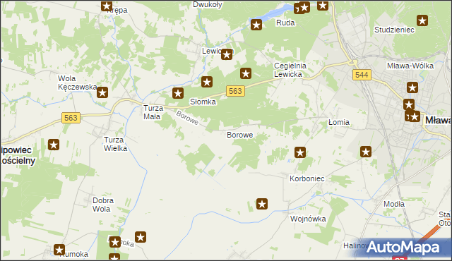 mapa Borowe gmina Lipowiec Kościelny, Borowe gmina Lipowiec Kościelny na mapie Targeo