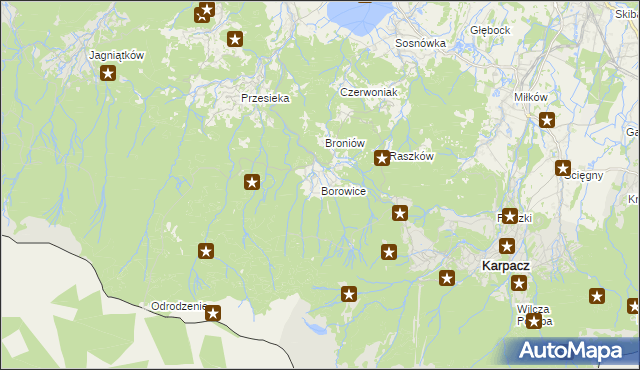 mapa Borowice gmina Podgórzyn, Borowice gmina Podgórzyn na mapie Targeo