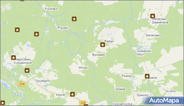 mapa Borowiec gmina Sianów, Borowiec gmina Sianów na mapie Targeo