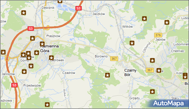 mapa Borówno gmina Czarny Bór, Borówno gmina Czarny Bór na mapie Targeo