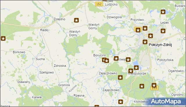 mapa Borucino gmina Połczyn-Zdrój, Borucino gmina Połczyn-Zdrój na mapie Targeo