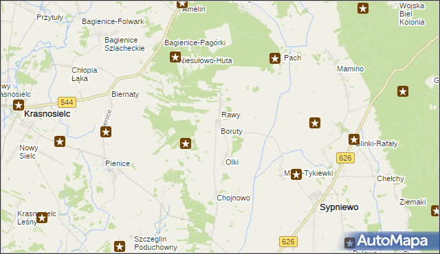 mapa Boruty gmina Sypniewo, Boruty gmina Sypniewo na mapie Targeo