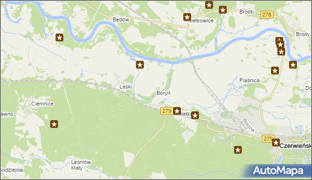 mapa Boryń gmina Czerwieńsk, Boryń gmina Czerwieńsk na mapie Targeo