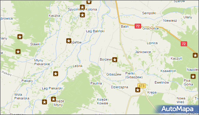 mapa Borzewisko gmina Poddębice, Borzewisko gmina Poddębice na mapie Targeo