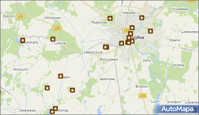 mapa Borzyszewo gmina Gryfice, Borzyszewo gmina Gryfice na mapie Targeo
