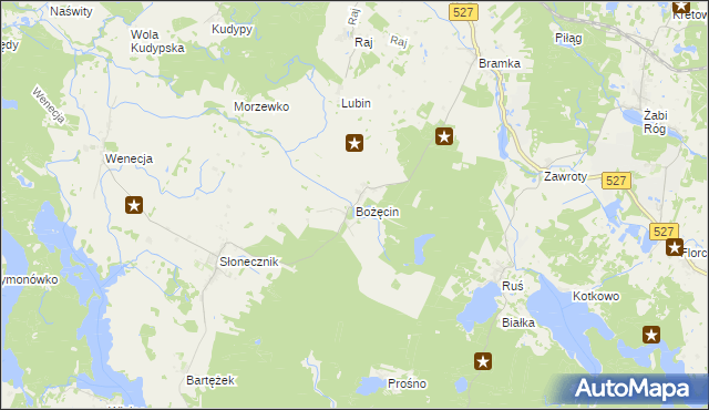 mapa Bożęcin gmina Morąg, Bożęcin gmina Morąg na mapie Targeo