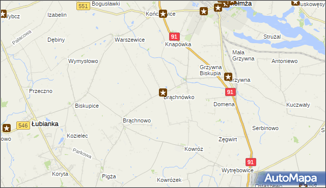 mapa Brąchnówko, Brąchnówko na mapie Targeo