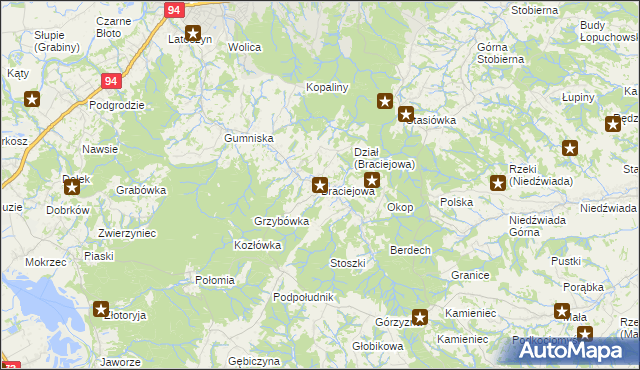 mapa Braciejowa, Braciejowa na mapie Targeo