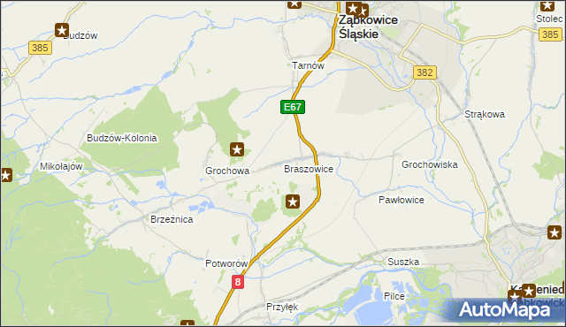 mapa Braszowice, Braszowice na mapie Targeo