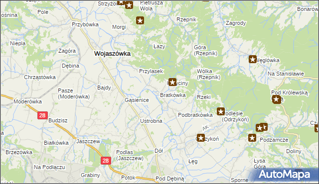 mapa Bratkówka, Bratkówka na mapie Targeo