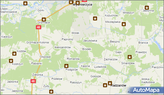 mapa Brodek gmina Wyśmierzyce, Brodek gmina Wyśmierzyce na mapie Targeo