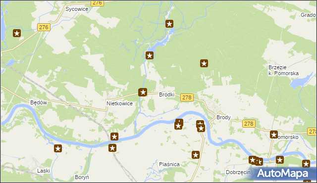 mapa Bródki gmina Czerwieńsk, Bródki gmina Czerwieńsk na mapie Targeo