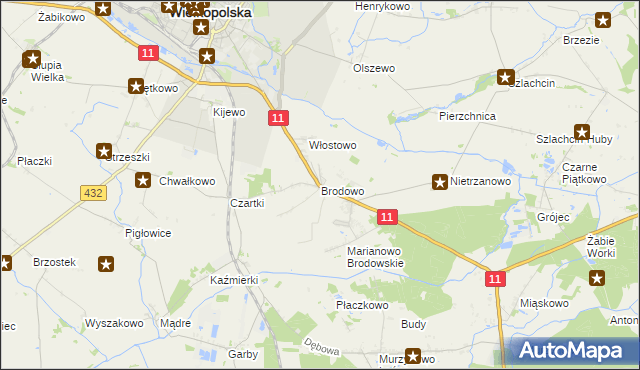 mapa Brodowo gmina Środa Wielkopolska, Brodowo gmina Środa Wielkopolska na mapie Targeo