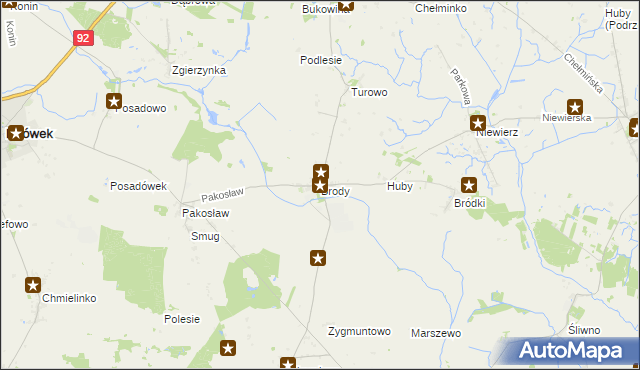 mapa Brody gmina Lwówek, Brody gmina Lwówek na mapie Targeo