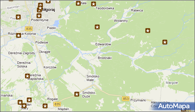 mapa Brodziaki, Brodziaki na mapie Targeo