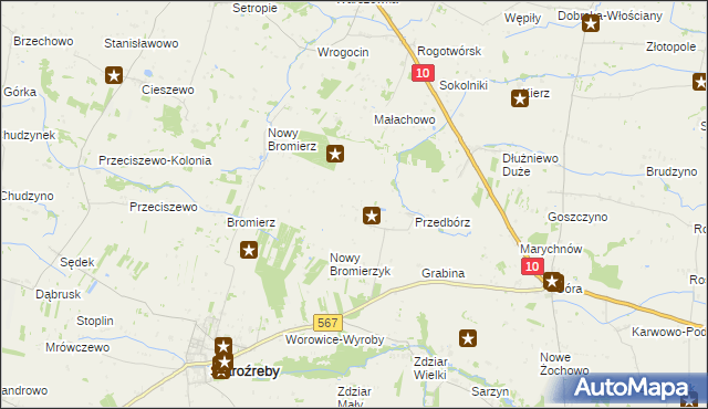 mapa Bromierzyk gmina Staroźreby, Bromierzyk gmina Staroźreby na mapie Targeo