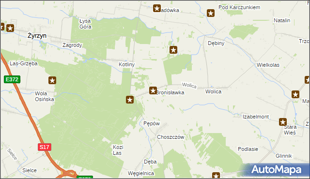 mapa Bronisławka gmina Kurów, Bronisławka gmina Kurów na mapie Targeo