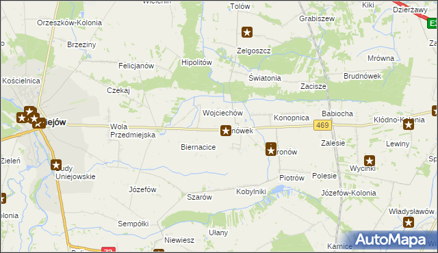 mapa Bronówek gmina Wartkowice, Bronówek gmina Wartkowice na mapie Targeo