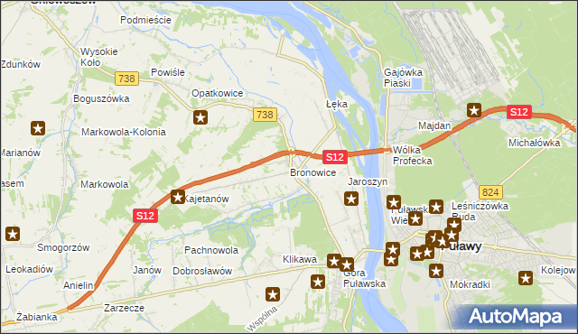 mapa Bronowice gmina Puławy, Bronowice gmina Puławy na mapie Targeo