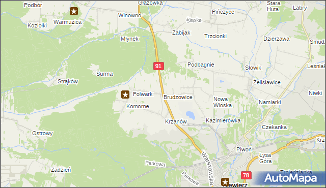 mapa Brudzowice, Brudzowice na mapie Targeo