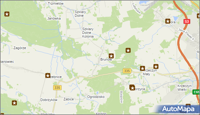 mapa Brunów gmina Chocianów, Brunów gmina Chocianów na mapie Targeo