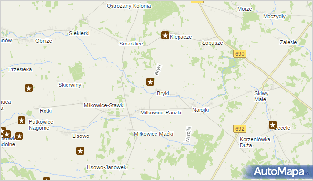 mapa Bryki gmina Drohiczyn, Bryki gmina Drohiczyn na mapie Targeo
