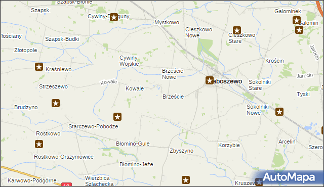 mapa Brzeście gmina Baboszewo, Brzeście gmina Baboszewo na mapie Targeo