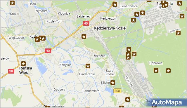 mapa Brzeźce gmina Bierawa, Brzeźce gmina Bierawa na mapie Targeo