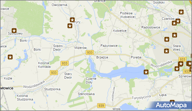 mapa Brzeźce gmina Pszczyna, Brzeźce gmina Pszczyna na mapie Targeo