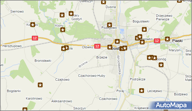 mapa Brzezie gmina Gostyń, Brzezie gmina Gostyń na mapie Targeo