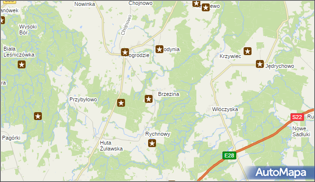 mapa Brzezina gmina Tolkmicko, Brzezina gmina Tolkmicko na mapie Targeo