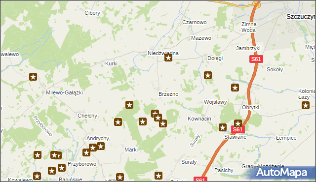 mapa Brzeźno gmina Szczuczyn, Brzeźno gmina Szczuczyn na mapie Targeo