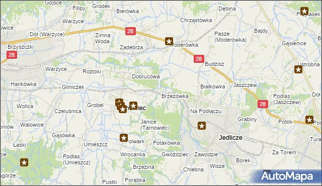 mapa Brzezówka gmina Tarnowiec, Brzezówka gmina Tarnowiec na mapie Targeo