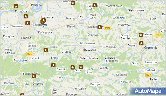 mapa Brzozowa gmina Gromnik, Brzozowa gmina Gromnik na mapie Targeo